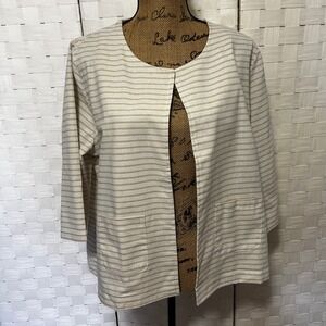 Pure Soul‎ Neutral Tan Striped Linen Blend Jacket Open Front Pockets Beige Sz XL
